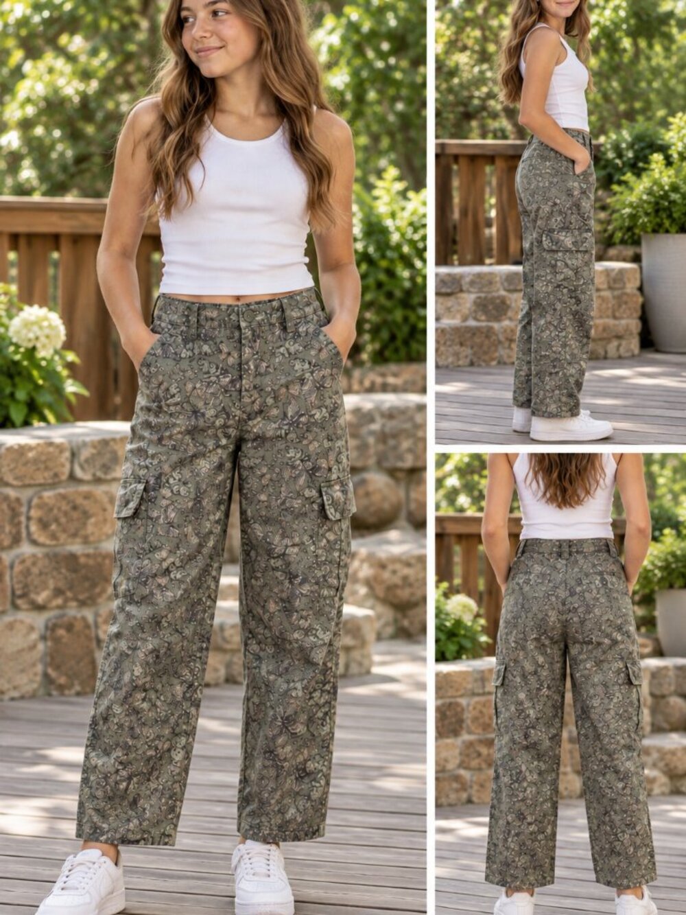 Art Class Girls Butterfly/Moth Print Wide Leg Cargo Pants Size XL 14 EUC